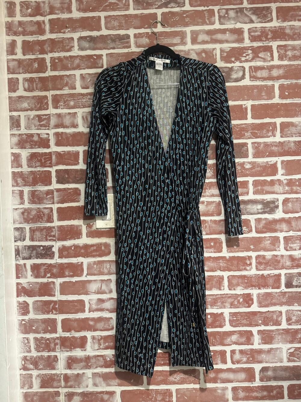 Diane von Furstenberg Gizela Silk Jersey Wrap Dress Black Blue Size 8